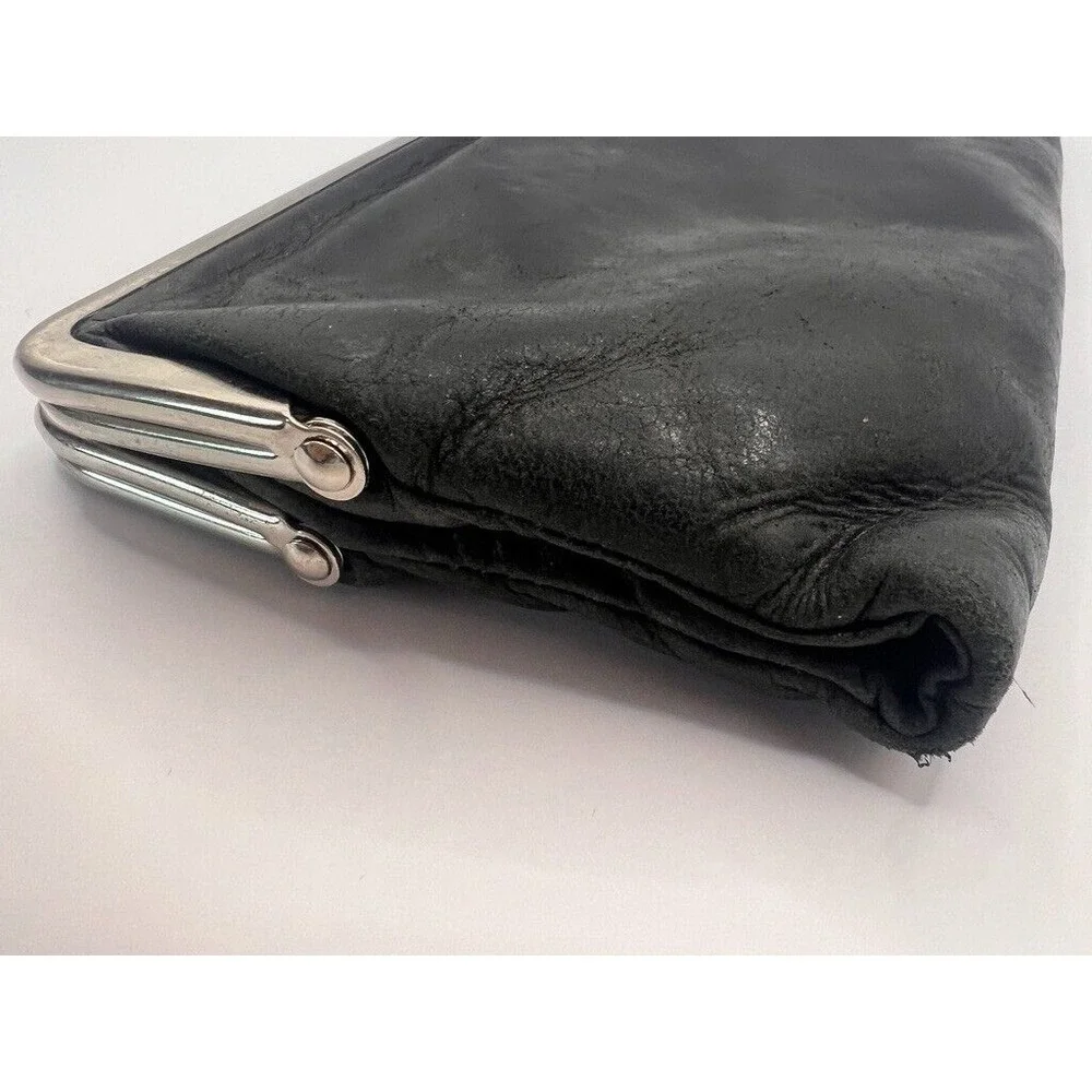Vintage Women's‎ HOBO International Leather Double Frame Clutch Wallet Black
